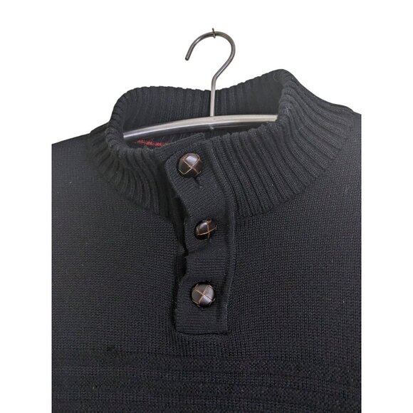 Armor Lux Wool Blend Pullover Sweater Mens M Black Button Up Mock Neck Ribbed - Picture 2 of 7